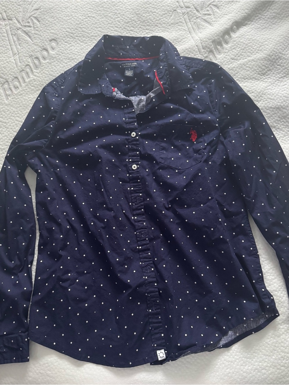 U.S. Polo Assn. Navy Polka Dot Button-Up Shirt with Red Logo